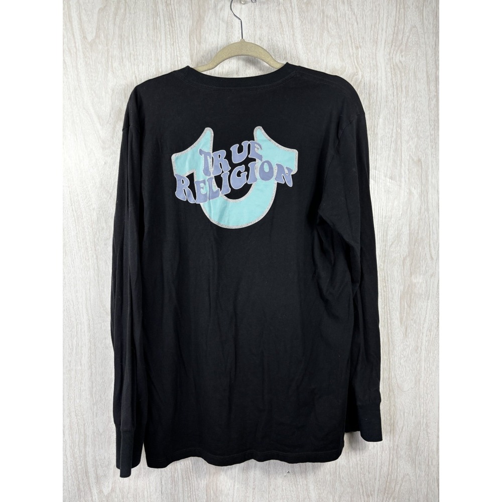 True Religion Long Sleeve Tee Mens XL Black Back Logo Graphic Y2K Streetwear